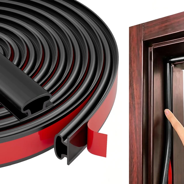 Main image of Black Rubber Weather Stripping Door Seal Strip, D Shape Door Weather Seal Strip, Self-Adhesive Soundproofing Frame Insulation Tape for Doors Frame/Window Seal,Blocks Cold Drafts Noise