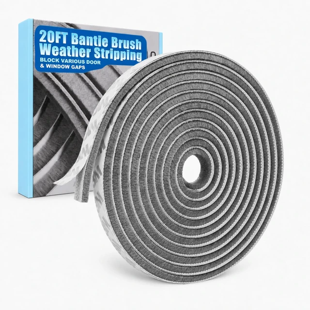 Main image of 20FT Brush Weather Stripping, Self-Adhesive Pile Door Seal Strip for Sliding Doors and Windows, Felt Weatherstrip Draft Stopper, Soundproof Dustproof Window Gap Seal, Gray