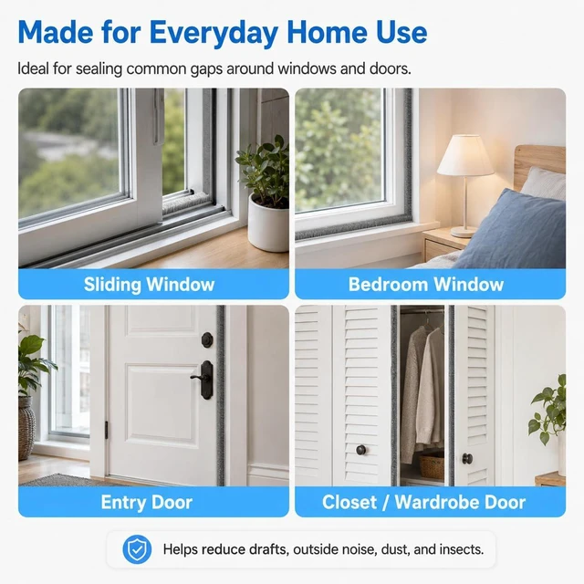 Alt view image 5 of 7 - 20FT Brush Weather Stripping, Self-Adhesive Pile Door Seal Strip for Sliding Doors and Windows, Felt Weatherstrip Draft Stopper, Soundproof Dustproof Window Gap Seal, Gray