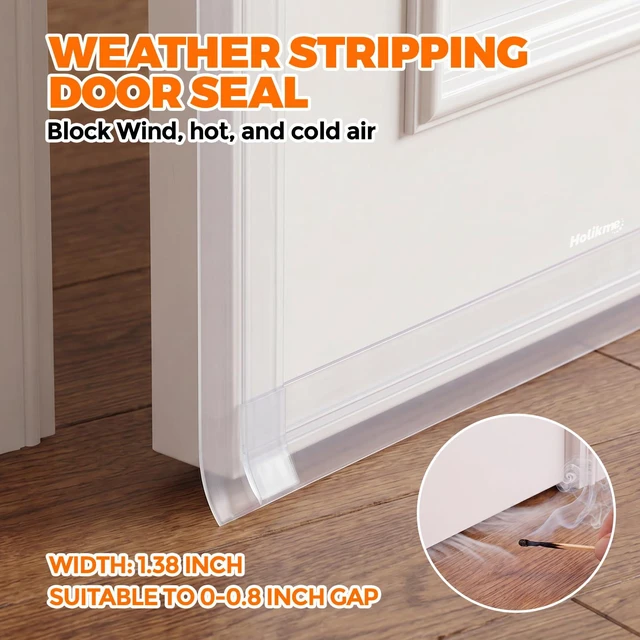 Alt view image 2 of 7 - 65FT Weather Stripping Door Seal Draft Stopper Window Seal | 4Pack Draft Blocker for Doors, Windows, Shower Glass - Strong Adhesive, Draft Seal Strip, Transparent