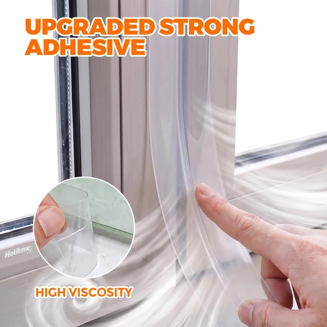 Alt view image 3 of 7 - 65FT Weather Stripping Door Seal Draft Stopper Window Seal | 4Pack Draft Blocker for Doors, Windows, Shower Glass - Strong Adhesive, Draft Seal Strip, Transparent
