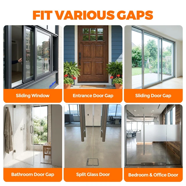 Alt view image 5 of 7 - 65FT Weather Stripping Door Seal Draft Stopper Window Seal | 4Pack Draft Blocker for Doors, Windows, Shower Glass - Strong Adhesive, Draft Seal Strip, Transparent