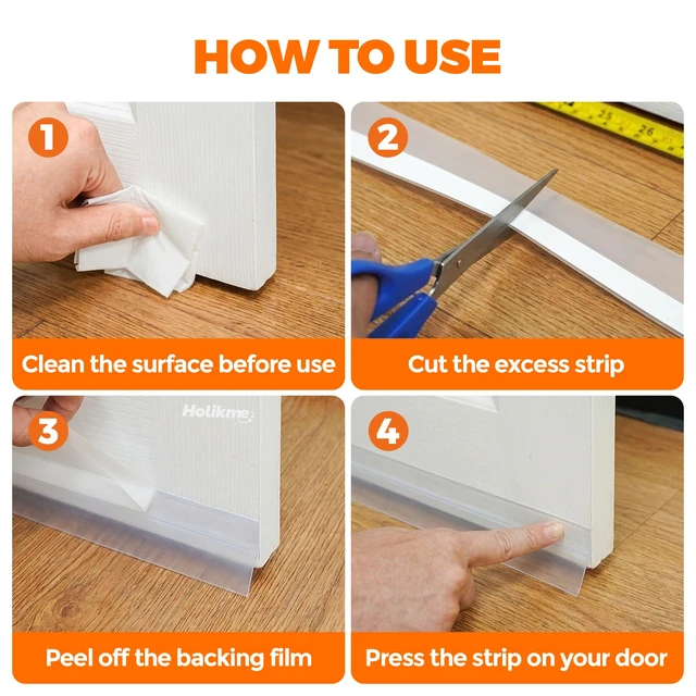 Alt view image 6 of 7 - 65FT Weather Stripping Door Seal Draft Stopper Window Seal | 4Pack Draft Blocker for Doors, Windows, Shower Glass - Strong Adhesive, Draft Seal Strip, Transparent