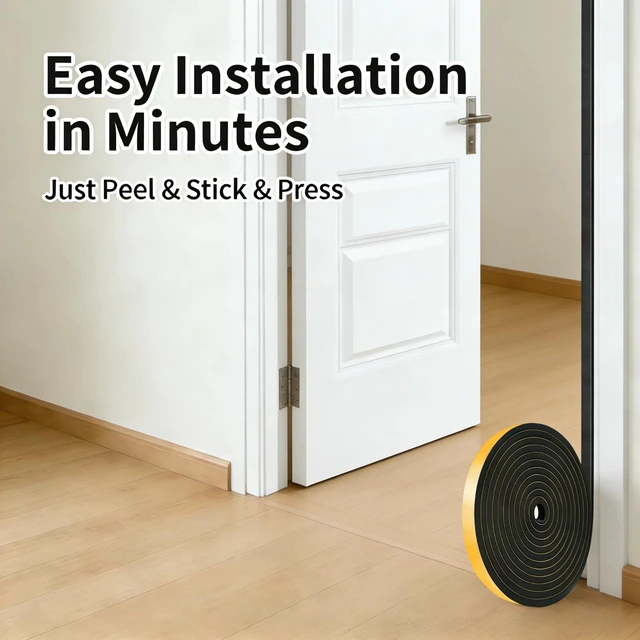 Alt view image 2 of 7 - Weather Stripping Door Seal Strip, Foam Tape, Strong Adhesive | Lightproof, Noise-Reduction, Weatherproof Foam Strips Insulation for Doors Windows, Cut Energy Bills, 1/2 in x 1/4 in