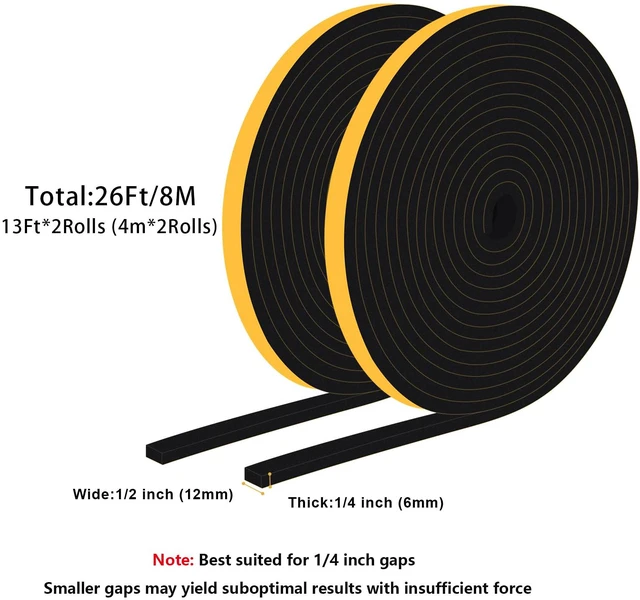 Alt view image 6 of 7 - Weather Stripping Door Seal Strip, Foam Tape, Strong Adhesive | Lightproof, Noise-Reduction, Weatherproof Foam Strips Insulation for Doors Windows, Cut Energy Bills, 1/2 in x 1/4 in
