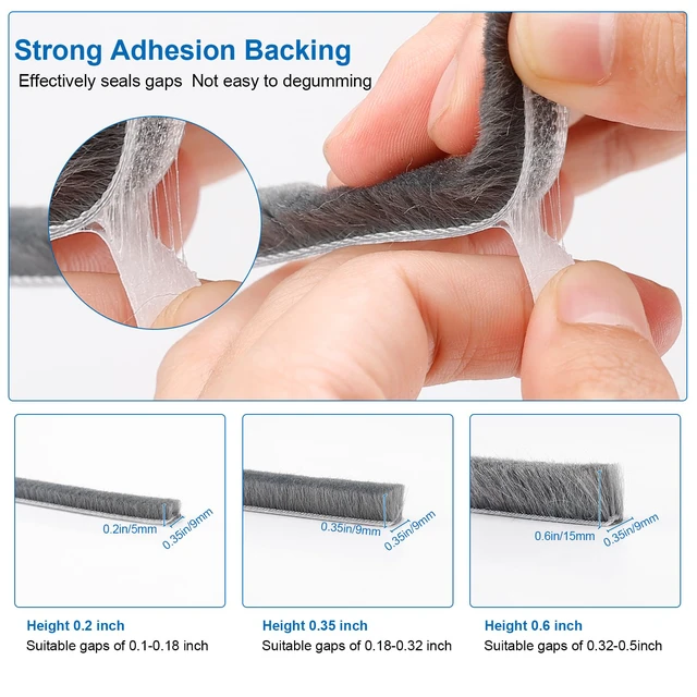 Alt view image 2 of 7 - 33 Ft Weather Stripping Door Seal. Self-Adhesive Soundproofing Weather Stripping for Sliding Windows and Door Frames, 0.35" Wide x 0.2" Thick, Gray