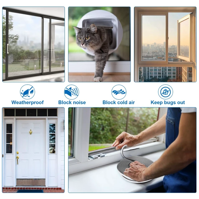 Alt view image 3 of 7 - 33 Ft Weather Stripping Door Seal. Self-Adhesive Soundproofing Weather Stripping for Sliding Windows and Door Frames, 0.35" Wide x 0.2" Thick, Gray
