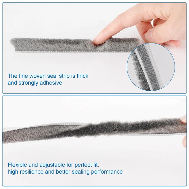 Alt view image 4 of 7 - 33 Ft Weather Stripping Door Seal. Self-Adhesive Soundproofing Weather Stripping for Sliding Windows and Door Frames, 0.35" Wide x 0.2" Thick, Gray
