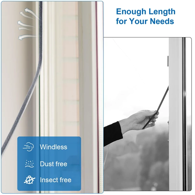 Alt view image 6 of 7 - 33 Ft Weather Stripping Door Seal. Self-Adhesive Soundproofing Weather Stripping for Sliding Windows and Door Frames, 0.35" Wide x 0.2" Thick, Gray