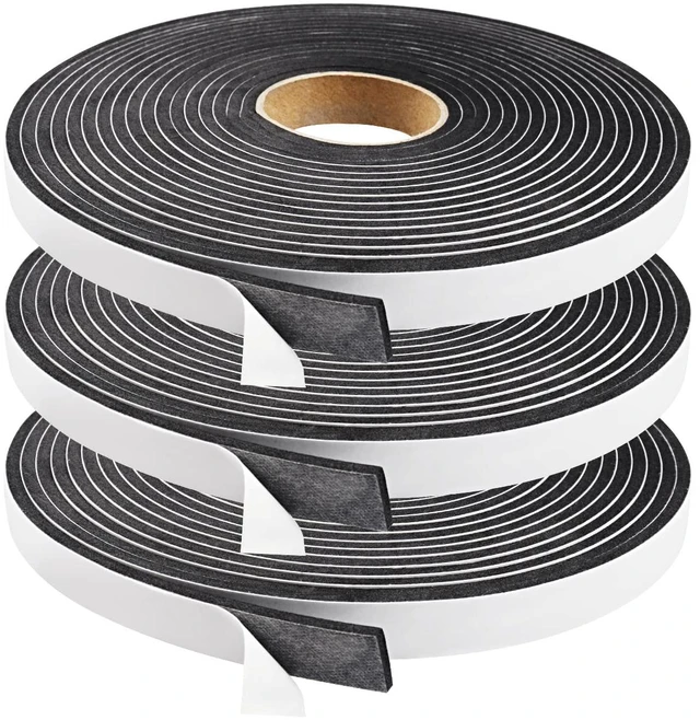 Main image of Seal Foam Tape,1/2 Inch W x 1/8 Inch T Weather Stripping for Door and Window,High Density Single Sided Closed Cell Door Insulation Weather Strip, 3 Rolls Total 50FT Black
