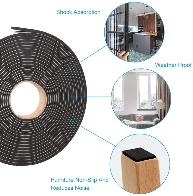 Alt view image 4 of 6 - Seal Foam Tape,1/2 Inch W x 1/8 Inch T Weather Stripping for Door and Window,High Density Single Sided Closed Cell Door Insulation Weather Strip, 3 Rolls Total 50FT Black