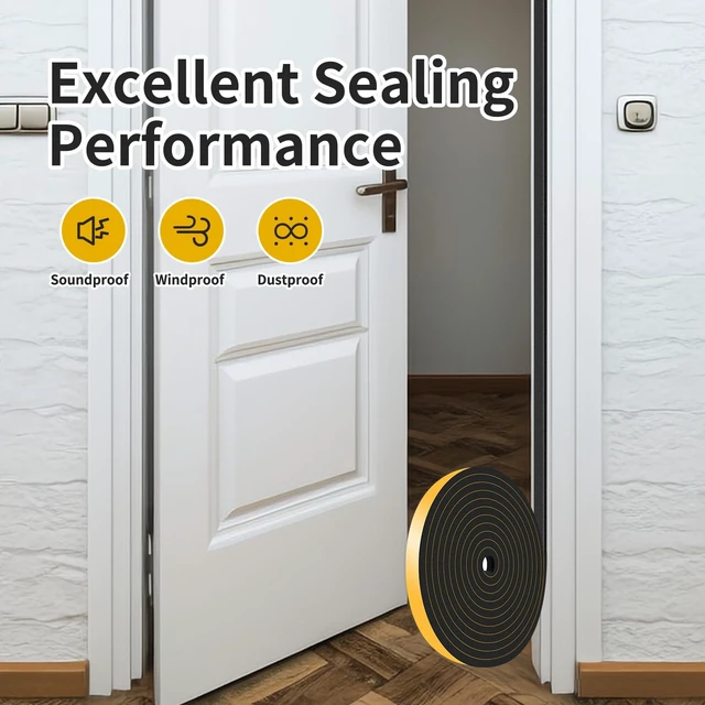 Alt view image 6 of 7 - Weather Stripping Door Seal,High Density CR,1/2 in x 1/4 in x 13Ft | Weather Stripping,Soundproof,Cold Insulation,Foam Insulation Tape for Door,Front Door Frame,Windows,Sliding Door,Black
