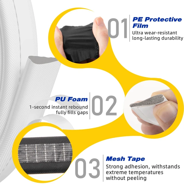 Alt view image 3 of 7 - Weather Stripping Door Seal Strip for Door Frame,Winter Window Insulation | Doors Soundproofing Gap Filler,Window Sealer Exterior Doors Weather Stripping,Foam Windows Draft Stopper (White,118")