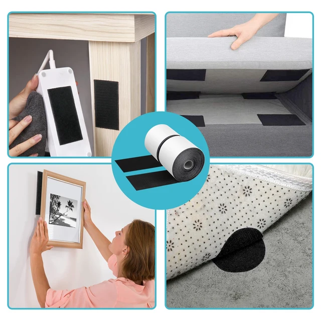 Alt view image 4 of 7 - 4.4''×16.5 Feet Black Hook and Loop Tape, Non Slip Couch Cushion Gripper | Bulk Sticky Back hook loop tape, Apply No Punching Wall Mounting, Keep Carpet Socket in Place at Home and Office
