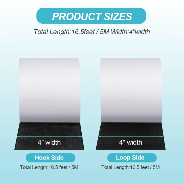 Alt view image 7 of 7 - 4.4''×16.5 Feet Black Hook and Loop Tape, Non Slip Couch Cushion Gripper | Bulk Sticky Back hook loop tape, Apply No Punching Wall Mounting, Keep Carpet Socket in Place at Home and Office