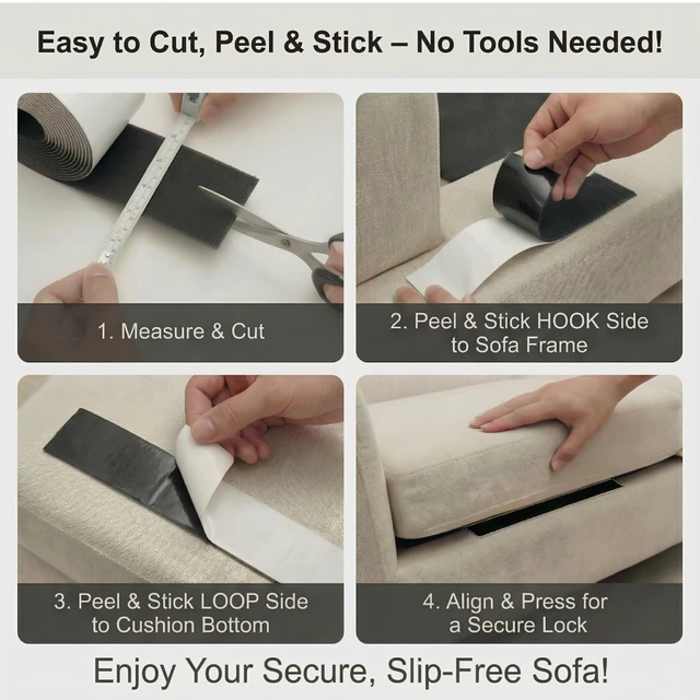 Alt view image 4 of 7 - Non Slip Couch Cushion Gripper Roll 4 Inch x 18 Feet, Anti Slip Couch Cushion Gripper with Strong Adhesive Backing, Rug Gripper for Carpet and Non Slip Mattress Gripper, Cut to Fit Furniture Stability