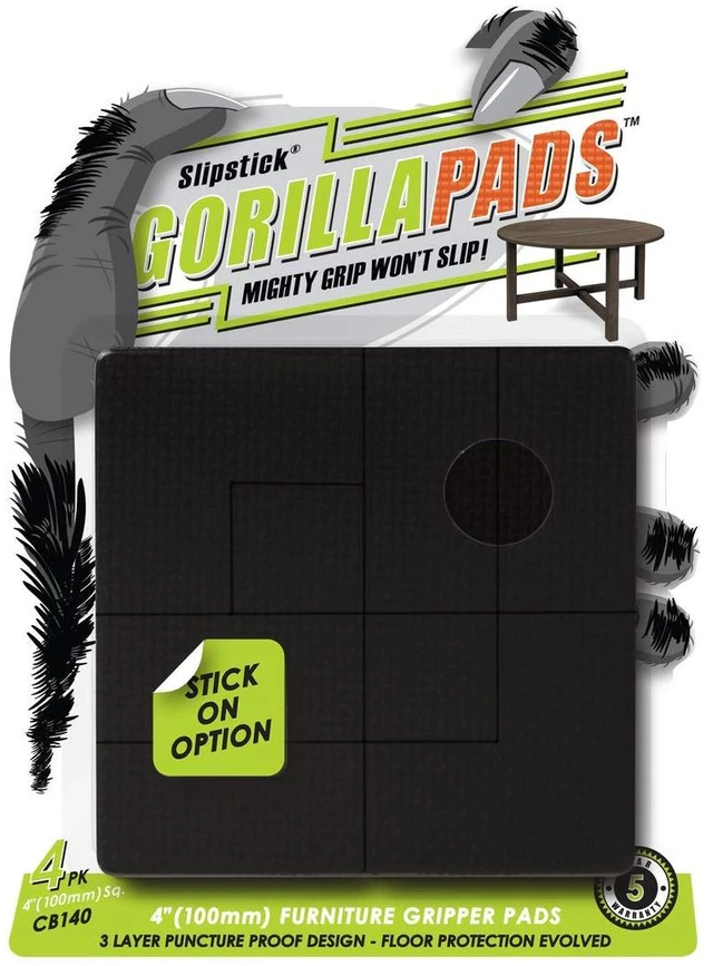 Main image of GorillaPads 4 Inch Non Slip Furniture Gripper Pads (Pre-Scored to Cut to Size) Stops Sliding and Protects All Hard Floor Surfaces, Optional Self-Stick Adhesive, Square, CB140