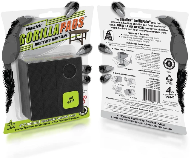 Alt view image 2 of 6 - GorillaPads 4 Inch Non Slip Furniture Gripper Pads (Pre-Scored to Cut to Size) Stops Sliding and Protects All Hard Floor Surfaces, Optional Self-Stick Adhesive, Square, CB140