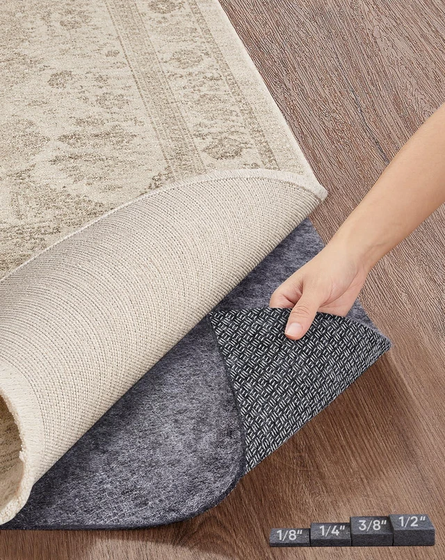 Main image of Non Slip Cushioned Rug Pad Gripper, Felt and Silicone Backing, Carpet Liner Protector Mat for Area Rugs and Hardwood Floors, Keep Rugs Safe and in Place, 2 x 3 Ft 1/8 inch Thick