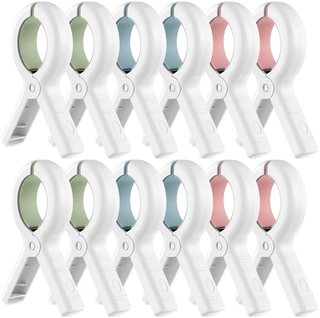 Main image of 12 Pack Beach Towel Clips,Pool Chair Clips,Heavy Duty Plastic Clothes Pins,Quilt Drying Clips,Windproof Clothes Clips,Keep Your Towel,Clothes,Blankets to Dry on Clothesline and Hanging Rack