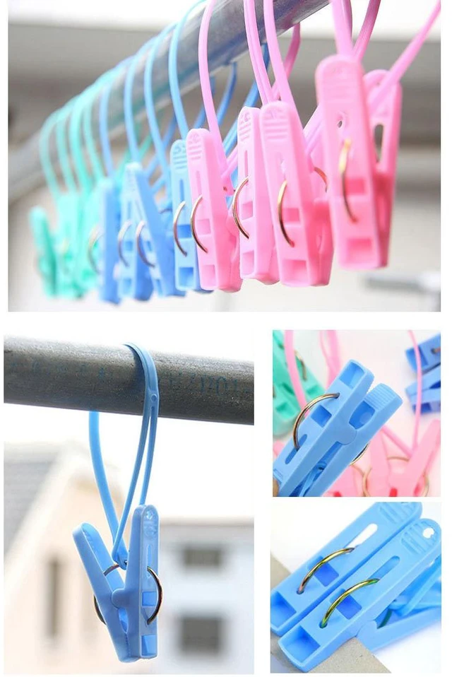 Alt view image 3 of 5 - 12Pcs Clothes Peg Clip Pins,Multicolor Rope Clip Hanging Clothes line Windproof Hanger Sock Clothes Drying Peg PP Plastic Clips Hooks