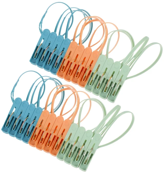 Alt view image 2 of 7 - 24 Pack Plastic Clothes Pins with Rope, Mini Clothesline Clips Multicolor Windproof Drying Clothing Pegs for Hanging Socks Hats Pants Bras Underwears Towel Photo Crafts
