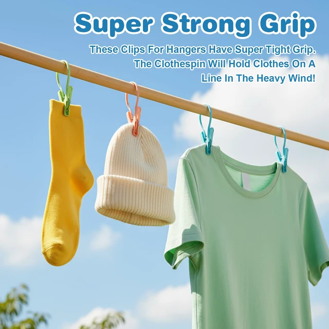 Alt view image 5 of 7 - 24 Pack Plastic Clothes Pins with Rope, Mini Clothesline Clips Multicolor Windproof Drying Clothing Pegs for Hanging Socks Hats Pants Bras Underwears Towel Photo Crafts
