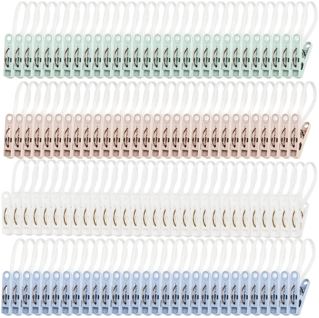Main image of 120 Pack Plastic Clothes Pins, Multi-Purpose Plastic Hanging Clips with Rope, Windproof Laundry Hooks Hanger Clips Clothespins Clothes Peg for Hanging Clothes Hat Towel Sock Gloves Photos