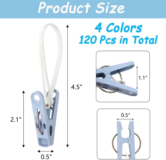 Alt view image 2 of 7 - 120 Pack Plastic Clothes Pins, Multi-Purpose Plastic Hanging Clips with Rope, Windproof Laundry Hooks Hanger Clips Clothespins Clothes Peg for Hanging Clothes Hat Towel Sock Gloves Photos