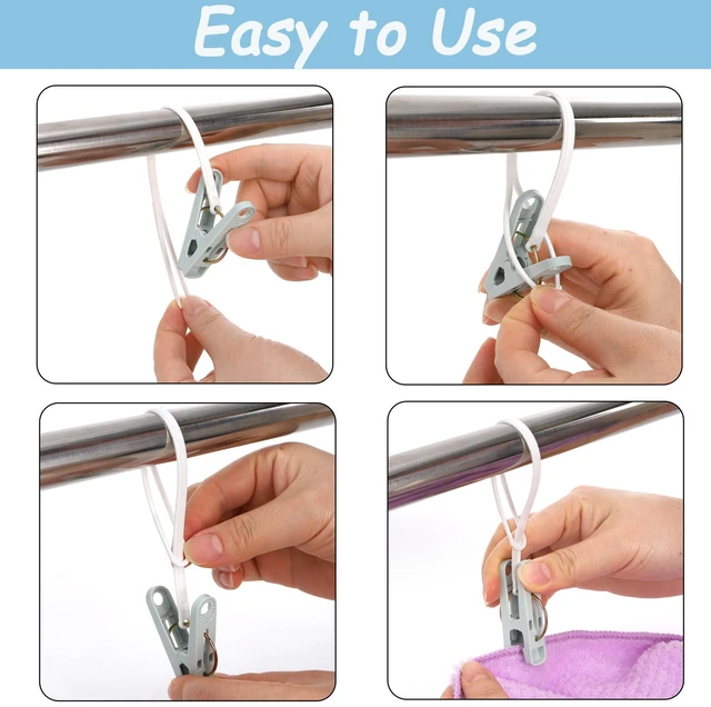 Alt view image 3 of 7 - 120 Pack Plastic Clothes Pins, Multi-Purpose Plastic Hanging Clips with Rope, Windproof Laundry Hooks Hanger Clips Clothespins Clothes Peg for Hanging Clothes Hat Towel Sock Gloves Photos