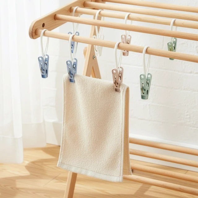 Alt view image 6 of 7 - 120 Pack Plastic Clothes Pins, Multi-Purpose Plastic Hanging Clips with Rope, Windproof Laundry Hooks Hanger Clips Clothespins Clothes Peg for Hanging Clothes Hat Towel Sock Gloves Photos