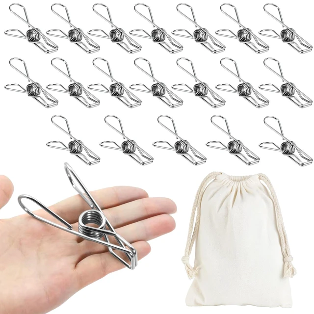Main image of Large Metal Clothes Pins Heavy Duty (20 Pack), 3.4 Stainless Steel Wire Clothespins Outdoor Indoor with Storage Bag, Thick 2.5 mm Rust-Proof Laundry Clips, Strong Clothespin & Metal Bag Clips