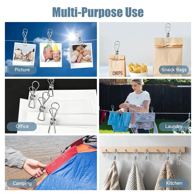 Alt view image 4 of 7 - Large Metal Clothes Pins Heavy Duty (20 Pack), 3.4 Stainless Steel Wire Clothespins Outdoor Indoor with Storage Bag, Thick 2.5 mm Rust-Proof Laundry Clips, Strong Clothespin & Metal Bag Clips