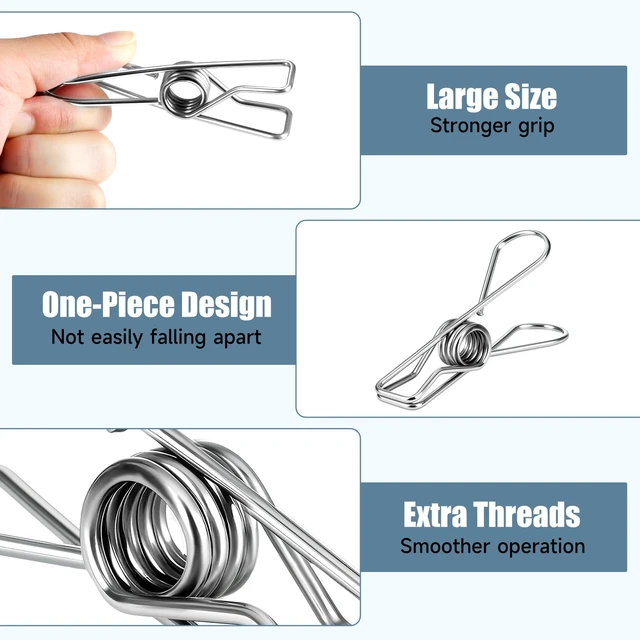 Alt view image 7 of 7 - Large Metal Clothes Pins Heavy Duty (20 Pack), 3.4 Stainless Steel Wire Clothespins Outdoor Indoor with Storage Bag, Thick 2.5 mm Rust-Proof Laundry Clips, Strong Clothespin & Metal Bag Clips