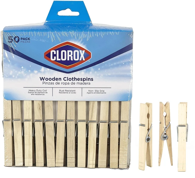 Main image of Wood Clothespins with Spring Value Pack Set of 50 | Rust Resistant, Heavy-Duty Coil, Non-Slip Grip for Line Drying Laundry, Chip Clips, Crafts, 50 Pack