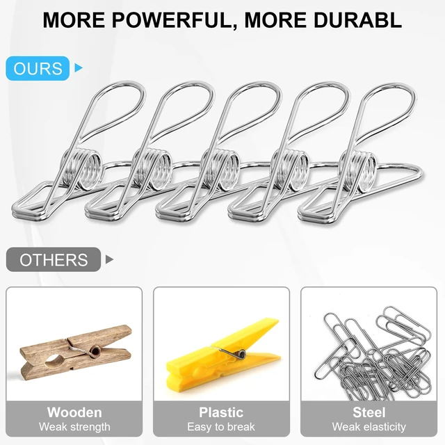 Alt view image 3 of 7 - Clothes Pins Heavy Duty Outdoor, 40 Pcs Stainless Steel Clothespins, Metal Clips Heavy Duty for Hanging Clothes, Clothes Clips, Laundry Clips, Stainless Steel Clips for Clothes
