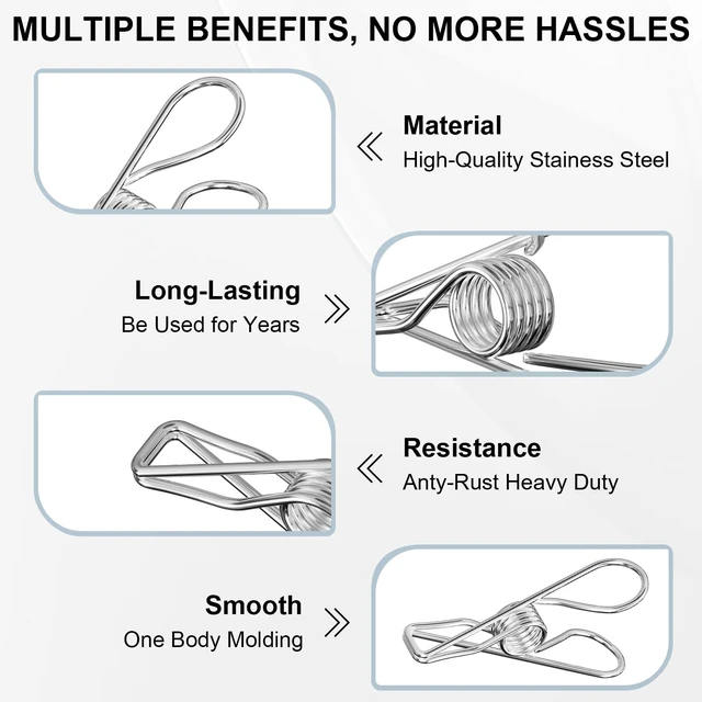 Alt view image 4 of 7 - Clothes Pins Heavy Duty Outdoor, 40 Pcs Stainless Steel Clothespins, Metal Clips Heavy Duty for Hanging Clothes, Clothes Clips, Laundry Clips, Stainless Steel Clips for Clothes