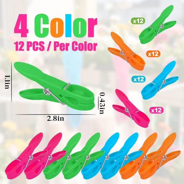 Alt view image 2 of 7 - 48 PCS Clothes Pins, Colored Clothespins for Clamping Tighter, Plastic Clothes Pins Heavy Duty Outdoor, Non-Slip Clips for Hanging Clothes, Socks, Towels, Crafts and Food Sealing
