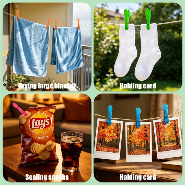 Alt view image 7 of 7 - 48 PCS Clothes Pins, Colored Clothespins for Clamping Tighter, Plastic Clothes Pins Heavy Duty Outdoor, Non-Slip Clips for Hanging Clothes, Socks, Towels, Crafts and Food Sealing