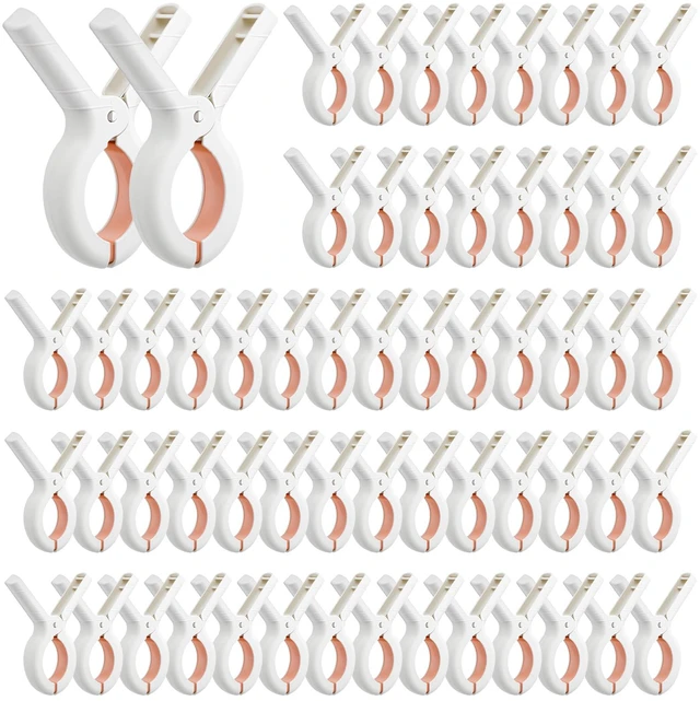 Main image of 60 Pcs Beach Towel Clips, Heavy Duty Plastic Clothes Pins with Strong Grip, Windproof Laundry Clothespins for Blankets and Hanging Rack White