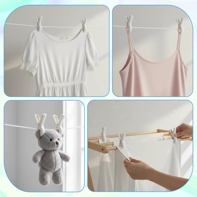 Alt view image 4 of 7 - 60 Pcs Beach Towel Clips, Heavy Duty Plastic Clothes Pins with Strong Grip, Windproof Laundry Clothespins for Blankets and Hanging Rack White