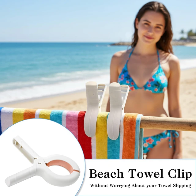 Alt view image 6 of 7 - 60 Pcs Beach Towel Clips, Heavy Duty Plastic Clothes Pins with Strong Grip, Windproof Laundry Clothespins for Blankets and Hanging Rack White