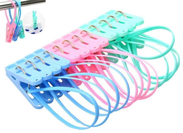 Main image of Pack of 12 Clothes Peg Clip Pins Rope Hanging Clothesline Windproof Hanger (Multicolor)