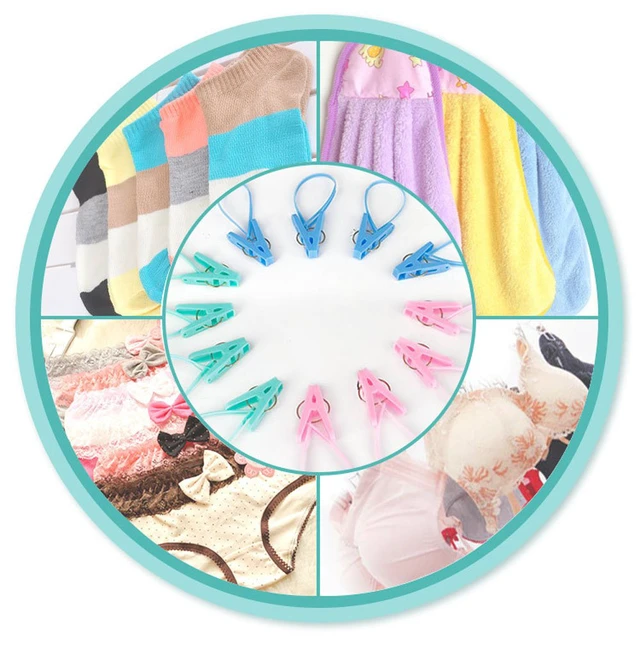 Alt view image 2 of 7 - Pack of 12 Clothes Peg Clip Pins Rope Hanging Clothesline Windproof Hanger (Multicolor)
