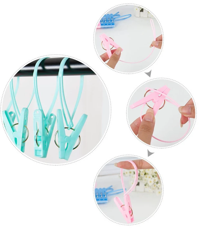 Alt view image 3 of 7 - Pack of 12 Clothes Peg Clip Pins Rope Hanging Clothesline Windproof Hanger (Multicolor)