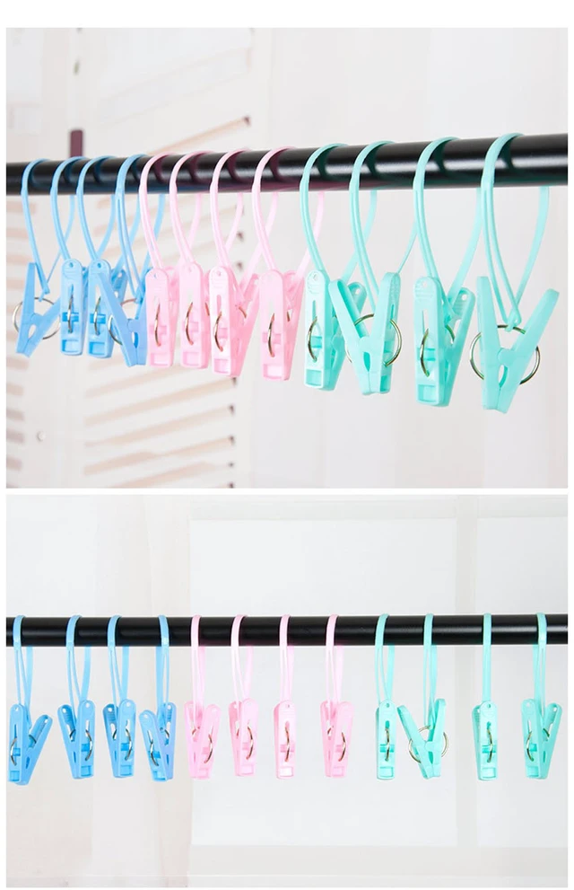 Alt view image 5 of 7 - Pack of 12 Clothes Peg Clip Pins Rope Hanging Clothesline Windproof Hanger (Multicolor)