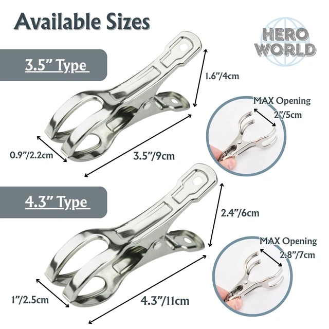 Alt view image 3 of 7 - Stainless Steel Windproof Laundry Clips Heavy-Duty Clothes Pins Rust-Resistant Twin-Prong Towel & Bath Towel Clips (12, 3.5")