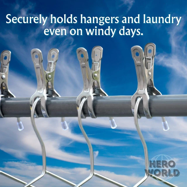 Alt view image 4 of 7 - Stainless Steel Windproof Laundry Clips Heavy-Duty Clothes Pins Rust-Resistant Twin-Prong Towel & Bath Towel Clips (12, 3.5")