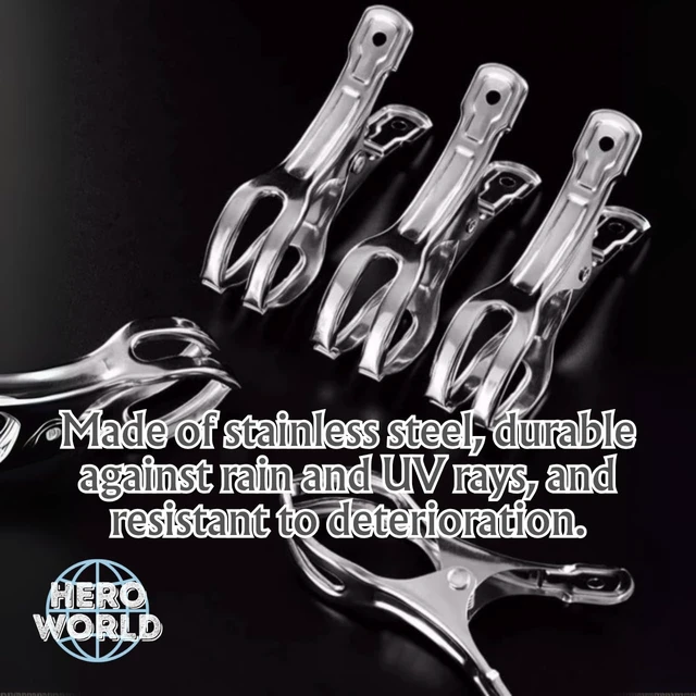 Alt view image 6 of 7 - Stainless Steel Windproof Laundry Clips Heavy-Duty Clothes Pins Rust-Resistant Twin-Prong Towel & Bath Towel Clips (12, 3.5")