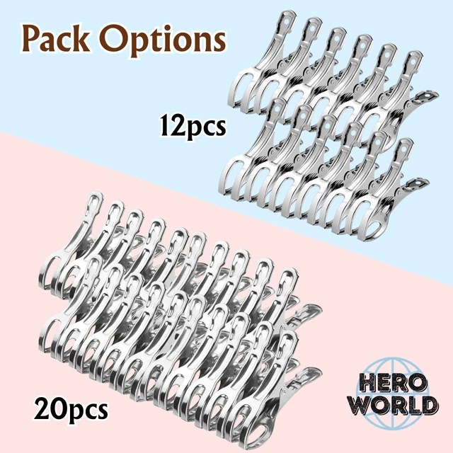 Alt view image 7 of 7 - Stainless Steel Windproof Laundry Clips Heavy-Duty Clothes Pins Rust-Resistant Twin-Prong Towel & Bath Towel Clips (12, 3.5")